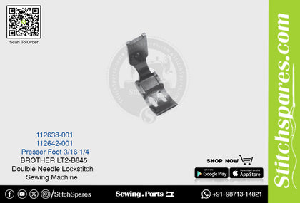 Strong-H 112638-001 3/16 Presser Foot Brother LT2-B845 -3/-5 Double Needle Lockstitch Sewing Machine Spare Part