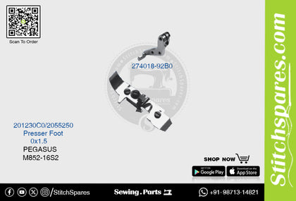 STRONG-H 201230C0, 2055250, 274018-92B0 Presser Foot PEGASUS M852-16S2 (0×1.5) Sewing Machine Spare Part