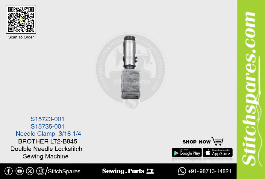 Strong-H S15723-001 3/16 Abrazadera de aguja Brother LT2-B845 -1 Repuesto para máquina de coser de punto de cadeneta de doble aguja