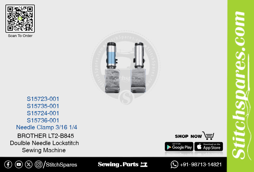 Strong-H S15723-001 3/16 Abrazadera de aguja Brother LT2-B845 -7 Repuesto para máquina de coser de punto de cadeneta de doble aguja