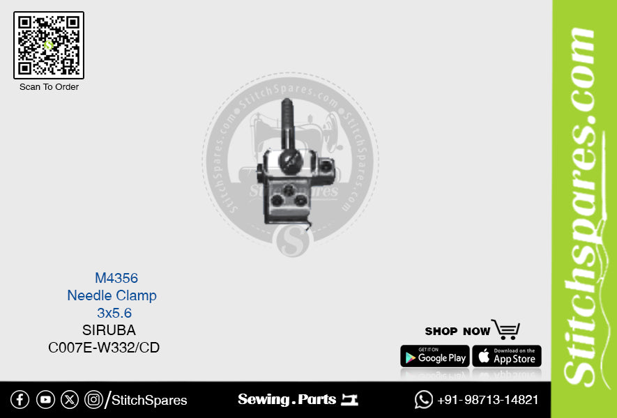 M4356 Abrazadera de aguja Siruba C007e-W332-Cd (3×5.6) Pieza de repuesto para máquina de coser