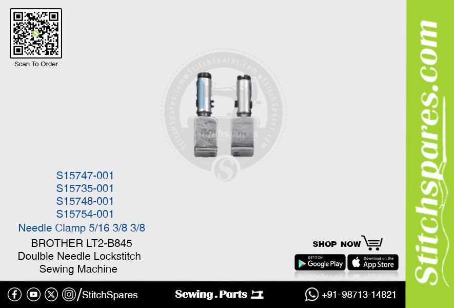 Strong-H S15753-001 3/8 Abrazadera de aguja Brother LT2-B845 -7 Repuesto para máquina de coser de punto de cadeneta de doble aguja