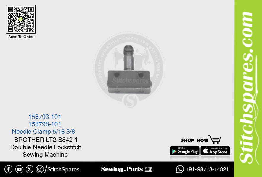 Strong-H 158798-101 3/8 Abrazadera de aguja Brother LT2-B842 -5 Repuesto para máquina de coser de pespunte de doble aguja