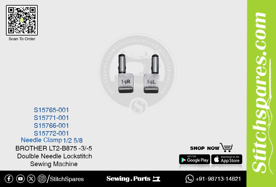 Strong-H S15765-001 Abrazadera de aguja 1/2 Brother LT2-B875 -3/-5 Repuesto para máquina de coser de pespunte de doble aguja