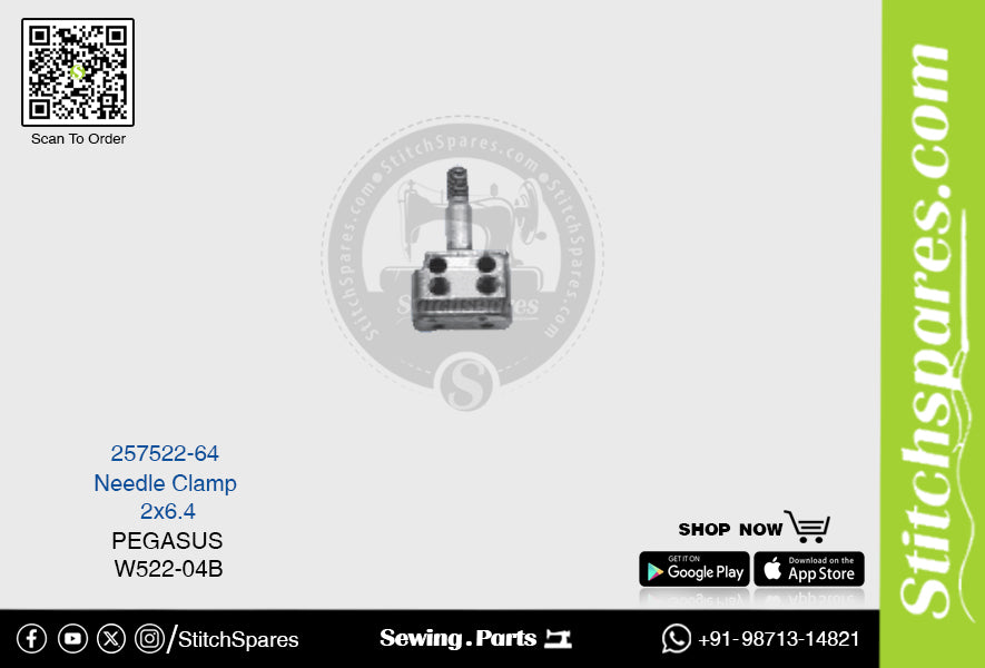 STRONG H 257522-64 Abrazadera de aguja PEGASUS W522-04B (2×6.4) Repuesto para máquina de coser