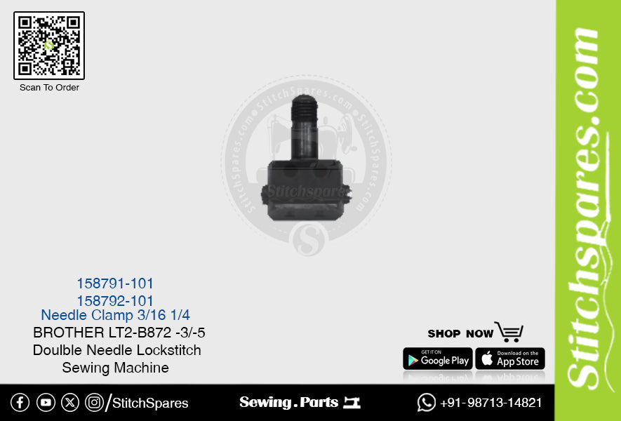 Strong-H 158791-101 Abrazadera de aguja 3/16 Brother LT2-B872 -3/-5 Repuesto para máquina de coser de pespunte de doble aguja