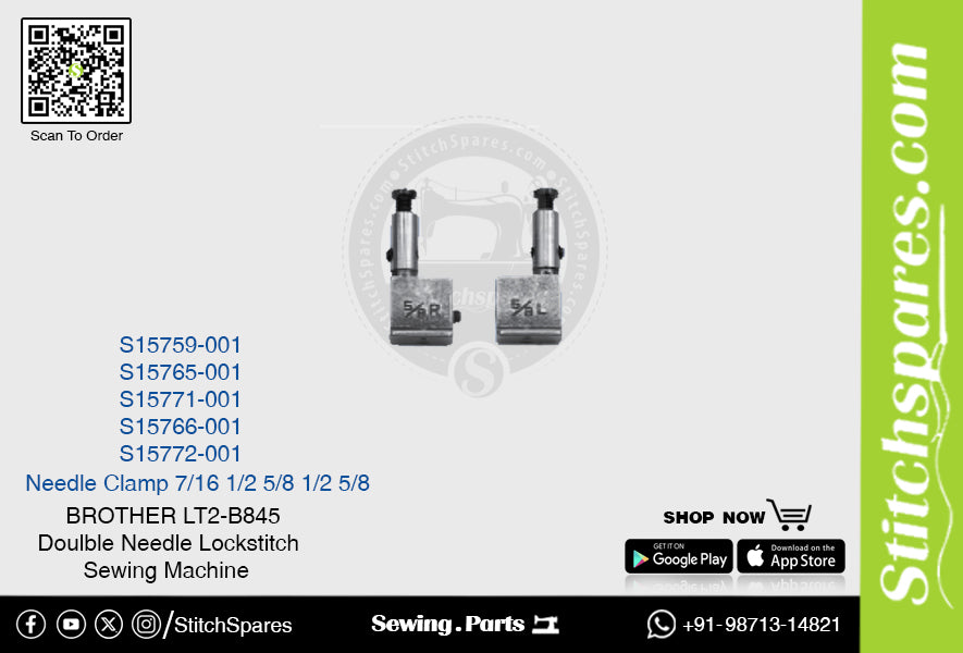 Strong-H S15759-001 Abrazadera de aguja 7/16 Brother LT2-B845 -3/-5 Repuesto para máquina de coser de pespunte de doble aguja