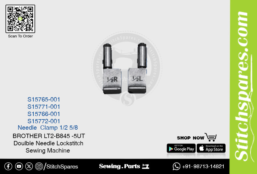 Strong-H S15765-001 Abrazadera de aguja 1/2 Brother LT2-B845 -5-UT Repuesto para máquina de coser de pespunte de doble aguja