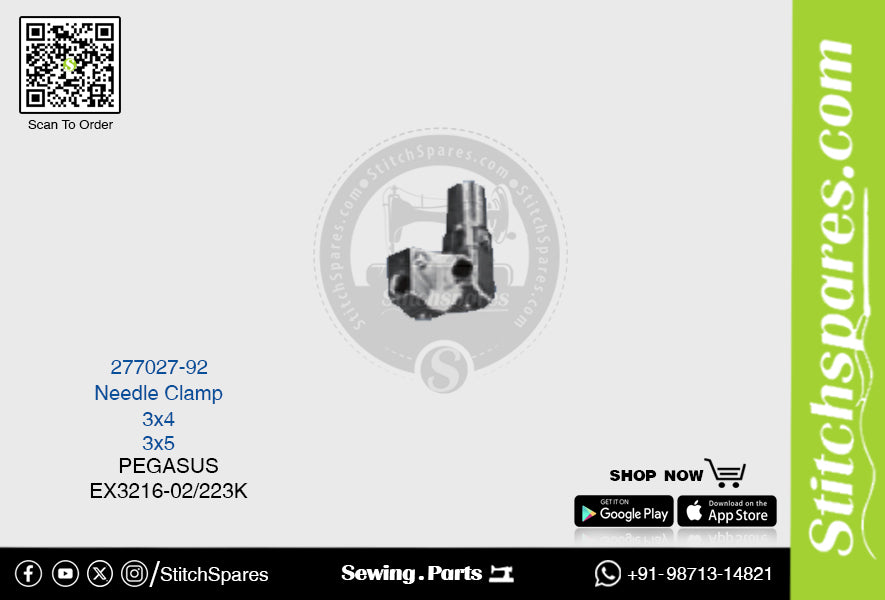 STRONG H 277027 92 Abrazadera de aguja PEGASUS EX3216 02 223K (3×5) Repuesto para máquina de coser