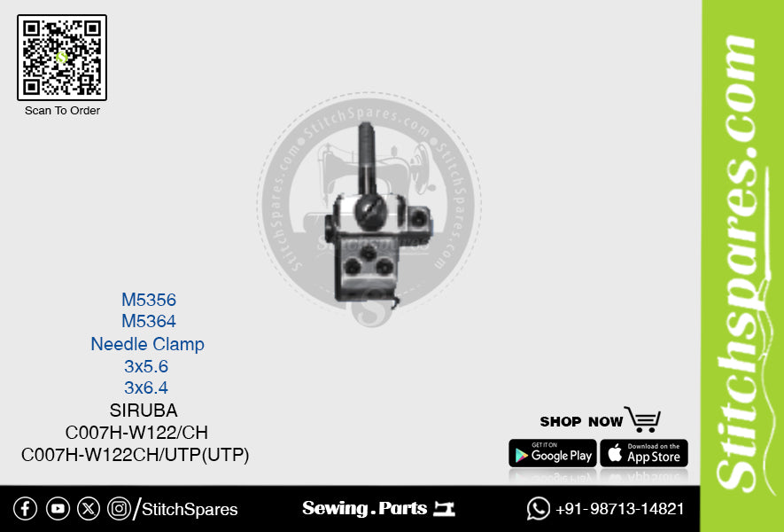 M5364 Abrazadera de aguja Siruba C007h-W122-Ch (3×6.4) Pieza de repuesto para máquina de coser
