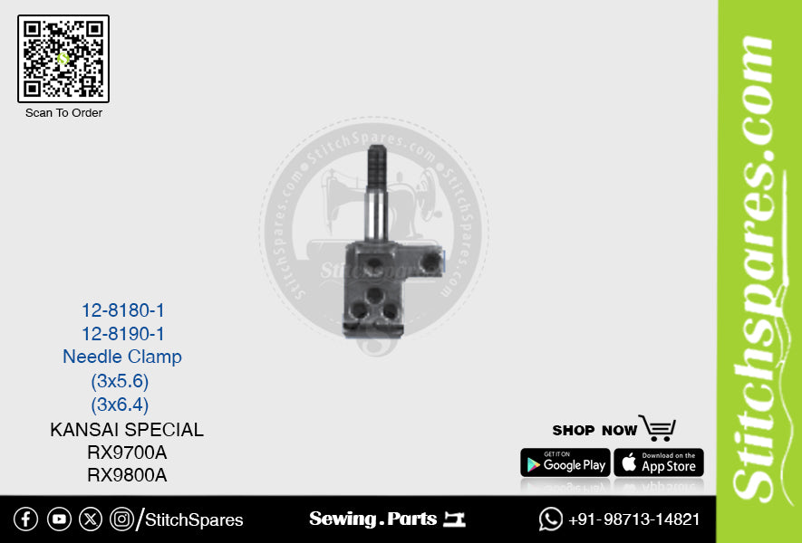 Fuerte H 12-8190-1 Abrazadera de aguja Kansai Special RX9800A (3?.4)mm Pieza de repuesto para máquina de coser de pespunte de doble aguja