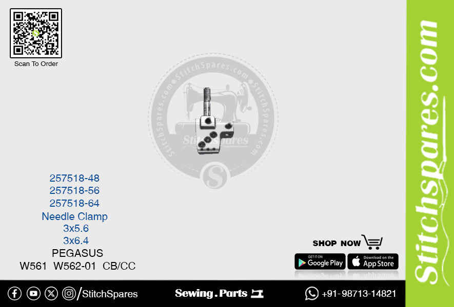 STRONG H 257518-64 Abrazadera de aguja PEGASUS W561 W562-01 CB-CC (3×6.4) Repuesto para máquina de coser