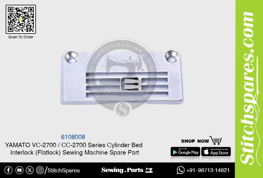 6108008 Placa de aguja YAMATO CC-2700 Serie VC-2700 Pieza de repuesto para máquina de coser con enclavamiento de lecho cilíndrico (Flatlock)
