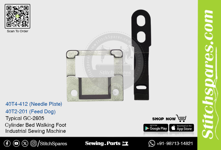 Placa de aguja y diente de alimentación (40T4-412 y 40T2-201) Máquina de coser industrial de alimentación compuesta TÍPICA GC-2605 original