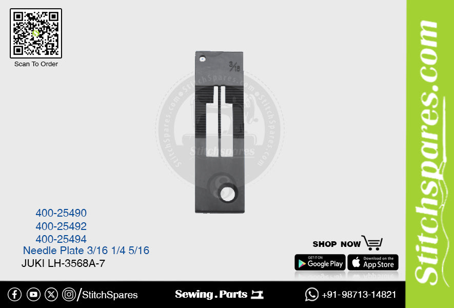 Strong H 400-25492 1/4 Placa de aguja Juki LH-3568A-7 Pieza de repuesto para máquina de coser de pespunte de doble aguja